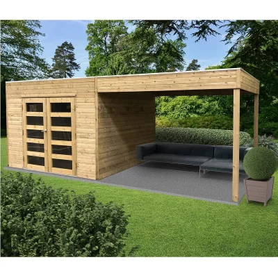 SOLID  Abri de jardin en bois trait&eacute; Tarento avec auvent - 8 m&sup2;