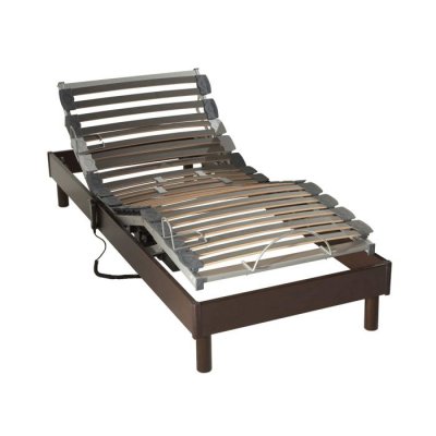 SOMEO  Sommier &eacute;lectrique de relaxation &agrave; lattes en bois weng&eacute; 90x200