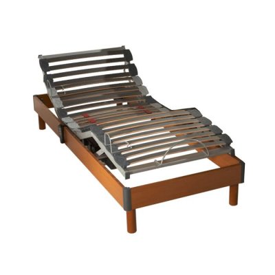 SOMEO Sommier &eacute;lectrique de relaxation &agrave; lattes en bois m&eacute;risier 90x190