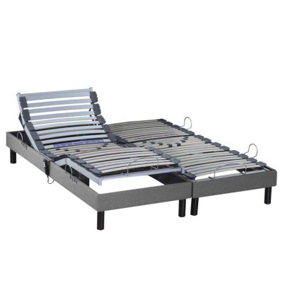 SANS Sommier &eacute;lectrique de relaxation tout lattes tissu gris clair 2x80x200