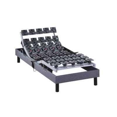 SOMEO Sommier &eacute;lectrique de relaxation tout plots tissu gris clair 90x190