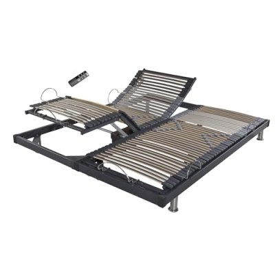 Sommier &eacute;lectrique s50 -lattes bois -r&eacute;glage fermet&eacute; zone lombaires -2x70x190 -gris