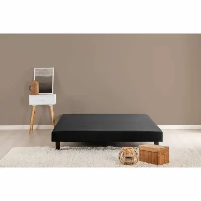 LES TENDANCES Sommier tapissier a lattes 160 x 200 - Bois massif noir + pieds - Rakenne