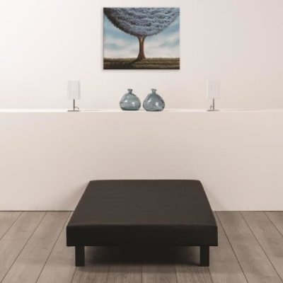 DEKO DREAM Sommier Tapissier A Lattes 90 X 200 - Bois Massif Noir + Pieds - Rakenne