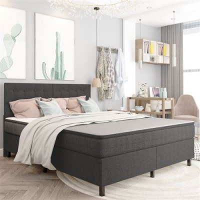 VIDAXL Sommier tapissier Gris fonc&eacute; Tissu 180x200 cm