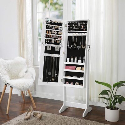SONGMICS Armoire &agrave; bijoux sur pieds avec miroir
