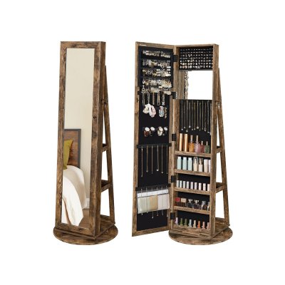 SONGMICS Armoire &agrave; bijoux sur pieds pivotant, Marron Rustique