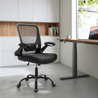 SONGMICS  Chaise de bureau avec accoudoirs rabattables, Noir