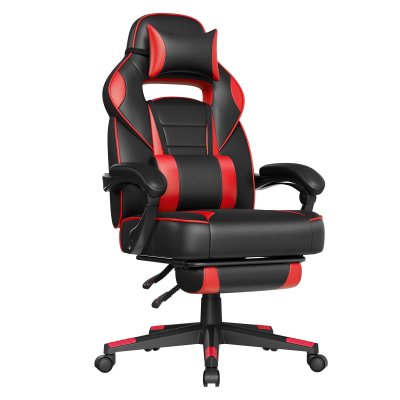 SONGMICS  Chaise gaming avec repose-pieds, Noir et Rouge