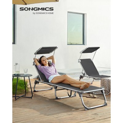 SONGMICS  Chaise longue avec dossier, Gris Anthracite / 55 X 193 X 31 cm