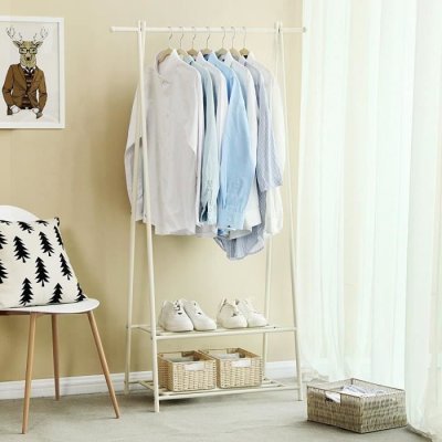 SONGMICS Portant &agrave; v&ecirc;tement avec 2 &eacute;tag&egrave;res &agrave; chaussures, Cr&egrave;me
