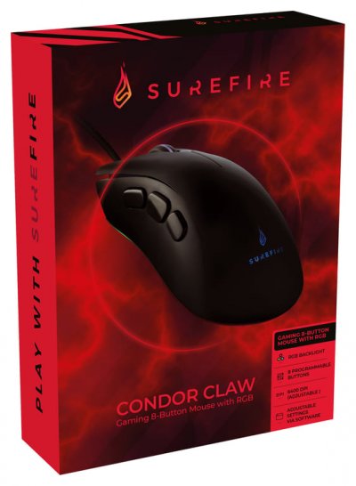 SUREFIRE Souris de gaming Gaming Condor Claw USB, filaire optique &eacute;clair&eacute; noir