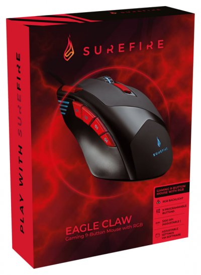 SUREFIRE Souris de gaming Gaming Eagle Claw USB, filaire optique &eacute;clair&eacute; noir/rouge