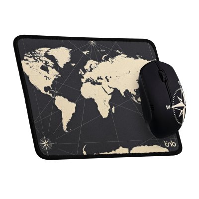 TNB Souris et Tapis de Souris Gaming T'NB  TRAVEL Noir Mappemonde