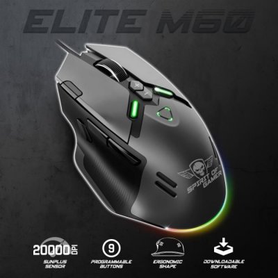 SPIRIT OF GAMER Souris filaire gaming RGB  Elite M60 Noir
