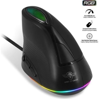 SPIRIT OF GAMER Souris filaire verticale pour gamer ELITE-M60V - r&eacute;tro &eacute;clair&eacute;e RGB - 6500 DPI