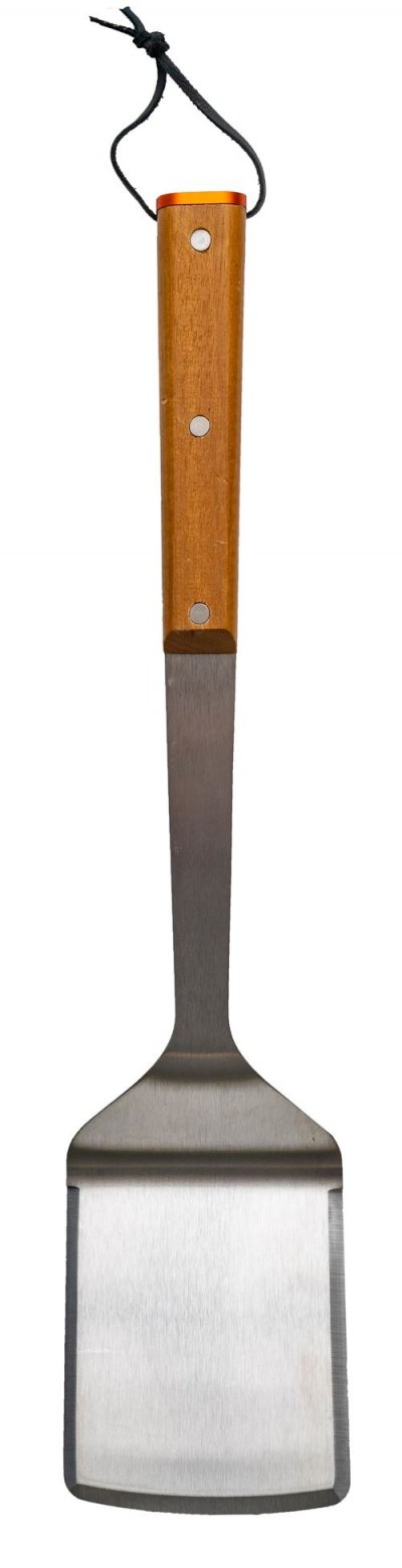 TRAEGER Spatule en acier inoxydable pour barbecue - manche en bois avec boucle en cuir - 43 cm