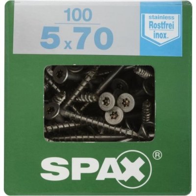 SPAX  - Lot de 100 vis inox t&ecirc;te frais&eacute;e torx Diam.5 mm x L.70 mm