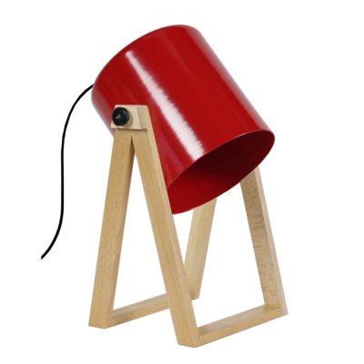 TOSEL SPIELBERG - Lampe de bureau articul&eacute; bois naturel et rouge