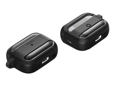 SPIGEN  Rugged Armor Coque Compatible avec AirPods Pro 2eme G&eacute;n&eacute;ration (2023/2022) - Noir Mat
