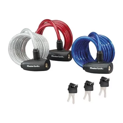 MASTER LOCK Spirales antivol c&acirc;ble &agrave; cl&eacute; Masterlock (x3: bleu, blanc, rouge)