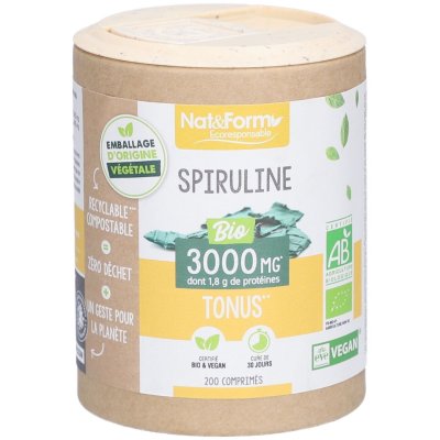 NAT & FORM Spiruline 200 comprim&eacute;s gamme &eacute;coresponsable nat et form bio