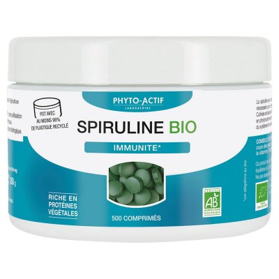 PHYTO ACTIF Spiruline bio 100% naturelle Immunit&eacute; Fatigue 500 Phyto-Actif