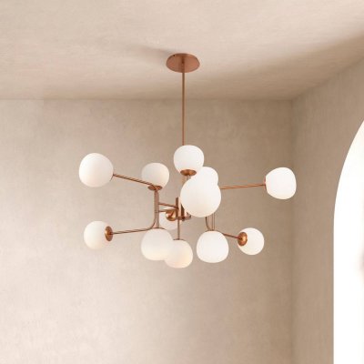 MAYTONI Ssupension moderne 12 lumi&egrave;res couleur laiton et sph&egrave;res en verre