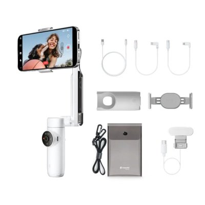 INSTA360 Stabilisateur pliable &agrave; 3 axes  Flow Cr&eacute;akit Blanc
