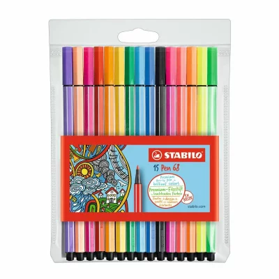 STBL STABILO 68 Pastel Multicolore, classique dont 5 fluo, Pochette x 15