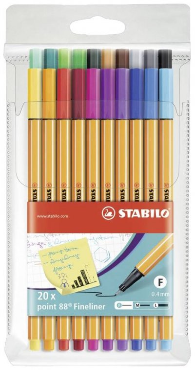 STABILO  Feutre &agrave; pointe fine point 88, &eacute;tui plastique de 20