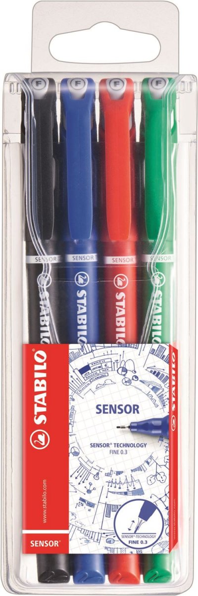 STABILO  Feutre &agrave; pointe fine sensor, &eacute;tui plastique de 4 - Lot de 3