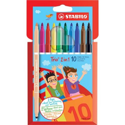 STABILO  Feutre/feutre &agrave; pointe fine Trio 2en1 enfants, &eacute;tui - Lot de 2