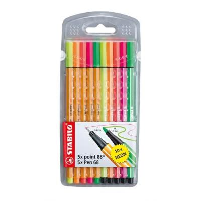 STABILO  Feutre Pen 68 / feutre &agrave; pointe fine point 88, &eacute;tui - Lot de 2