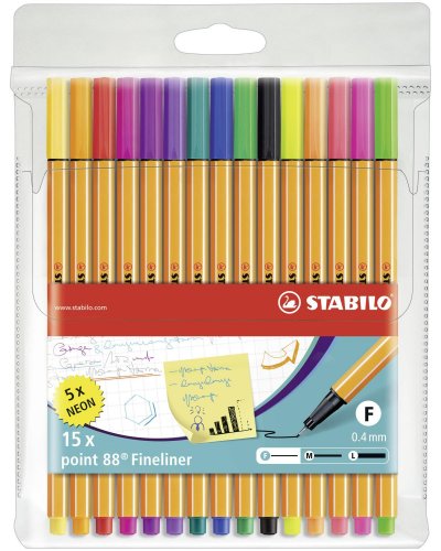 STABILO  Fineliner Point 88 - 15 Pi&egrave;ces En Couleurs Assorties