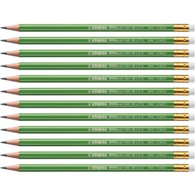 STABILO  Lot de 12 Crayons Graphite GREENGraph 100% FSC bout gomme HB