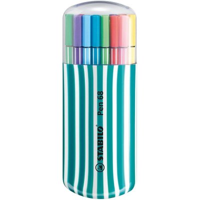 STABILO  Pen 68 &eacute;tui Zebrui Turquoise de 20 feutres pointe moyenne coloris assortis