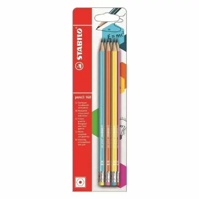 NEWTONS STABILO pencil 160 - Pack de 6 crayons graphite HB avec bout gomme - Coloris assortis