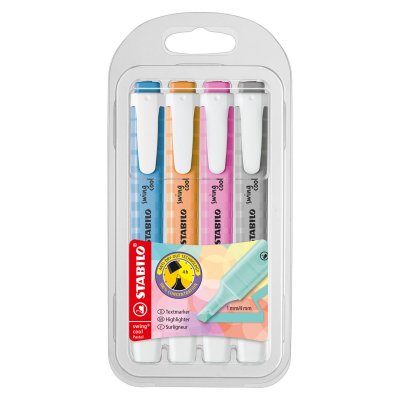 STABILO  Surligneur swing cool Pastel, &eacute;tui en PET de 4 - Lot de 3