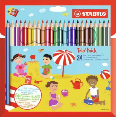 STABILO  trio - &eacute;tui carton de 24 crayons de couleur triangulaires + taille-crayon