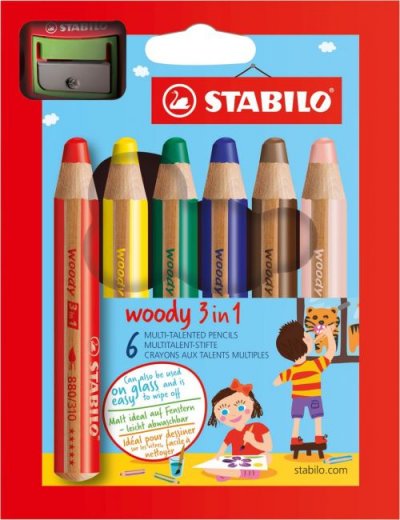 STABILO  Woody 880 P&acirc;tisserie 6 pi&egrave;ces avec taille-crayon 4548 Bleu