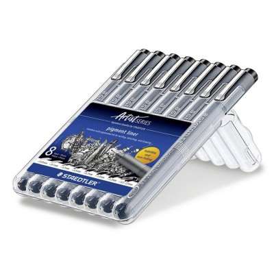 STAEDTLER  pigment liner 308 Feutre fin noir encre pigment&eacute;e pack de 8