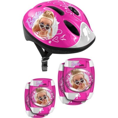 STAMP  Helmet + Elbow & Knee Pads Barbie Fille, Pink, 50-56 CM