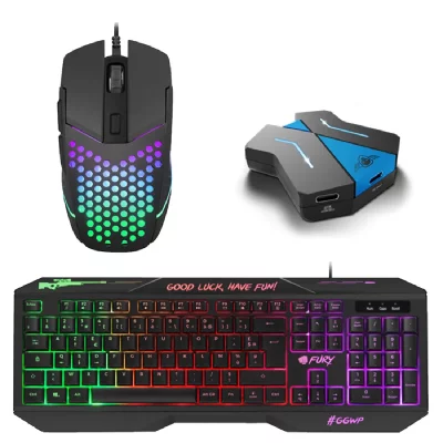 GENERIQUE Starter Pack Gamer Fury 3 en 1 Clavier Souris Convertisseur Switch XB1 PS4