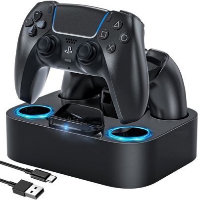  Station de Chargeur pour Manette PS5 FONGWAN avec Protection Anti-puce et Indicateur LED - Noir 