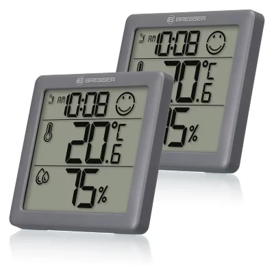BRESSER Station m&eacute;t&eacute;o  Thermo Hygro x 2 Climate Smile 7000017 Gris