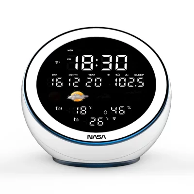 NASA Station m&eacute;t&eacute;o et enceinte Bluetooth  WSP1500 avec radio-r&eacute;veil Blanc