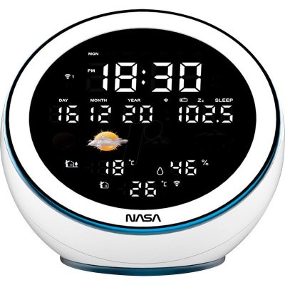 Station m&eacute;t&eacute;o et enceinte Bluetooth Nasa WSP1500 avec radio-r&eacute;veil Blanc