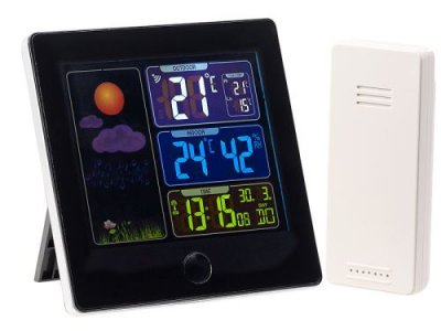 INFACTORY Station m&eacute;t&eacute;o & horloge radio-pilot&eacute;e avec capteur ext&eacute;rieur FWS-260 - Noir