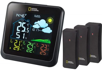 BRESSER Station m&eacute;t&eacute;o National Geographic VA avec &eacute;cran couleur et 3 capteurs